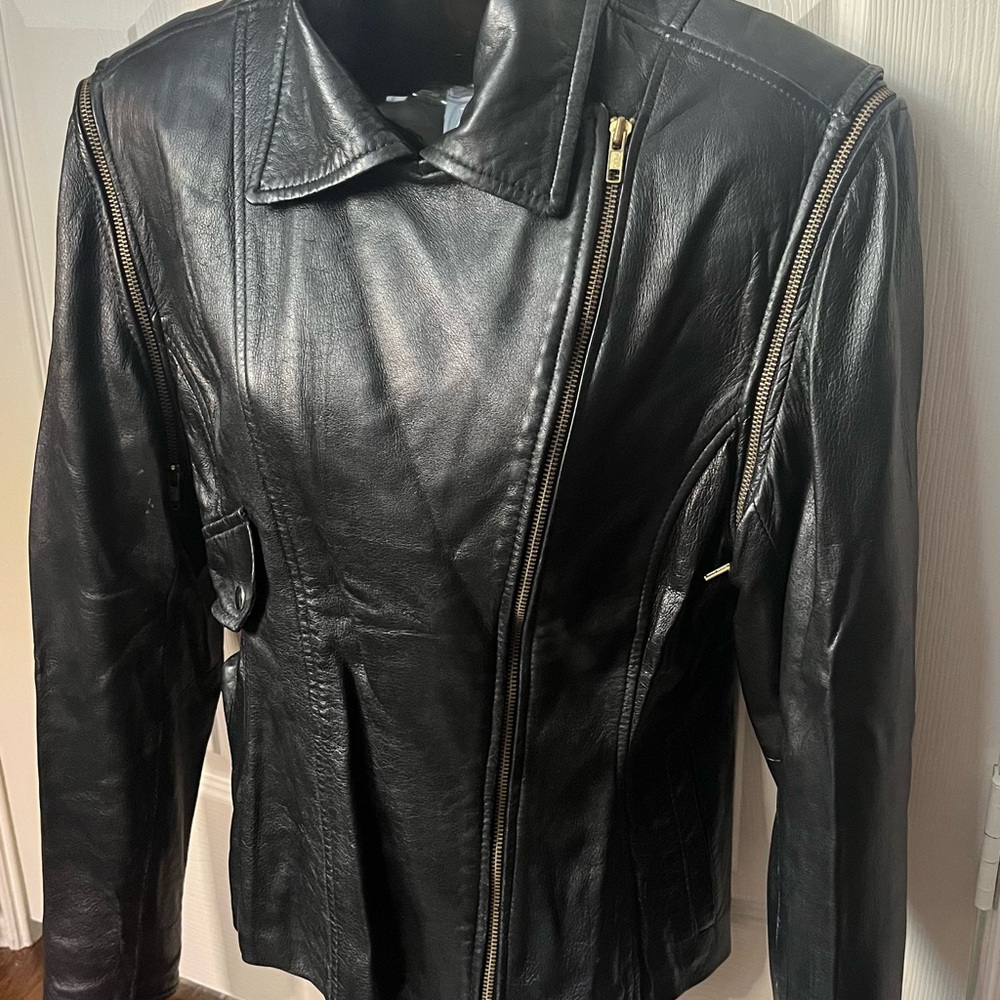 VTG 80’s Vakko Black Leather Convertible  Moto Jacket & Vest Women’s Medium READ